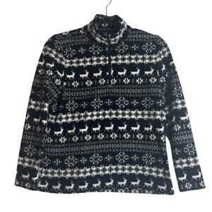 Talbots Fair Isle Reindeer Print 1/4 Zip Fleece Top Size SP Holiday Christmas